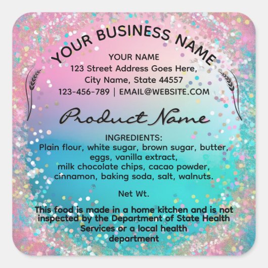 ホログラフィックコテージ法食品ラベルのシール スクエアシール (正面)