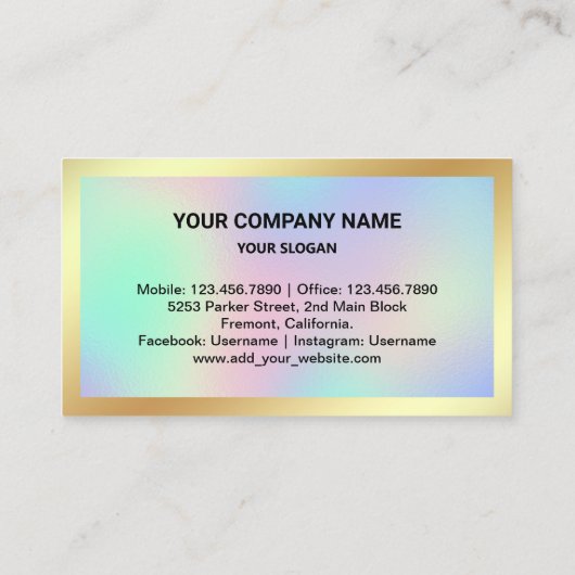 ホログラフィックゴールド実在フォイルエステート不動産仲介業者写真 名刺 (裏面)