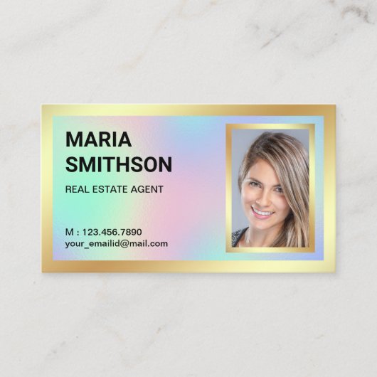 ホログラフィックゴールド実在フォイルエステート不動産仲介業者写真 名刺 (正面)