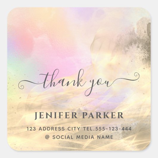 ホログラフィックゴールド抽象モダンスクリプトありがとうございます スクエアシール (正面)
