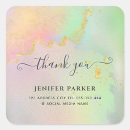 ホログラフィックゴールド水彩スクリプトありがとうクラス スクエアシール