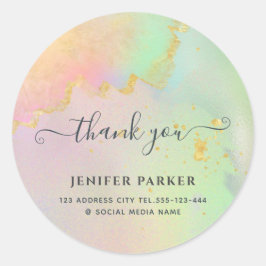 ホログラフィックゴールド水彩スクリプトありがとう ラウンドシール