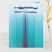 ホログラフィックサイバーブルーSci-Fiパネル誕生日 カード (黄色い花)