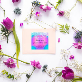 ホログラフィックサンキューダイヤモンドドリップス爪、 ネイルブルー スクエアシール