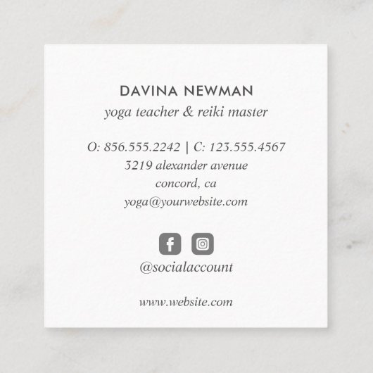 ホログラフィックサードアイムーンヨガスピリチュアルコーチ スクエア名刺 (裏面)