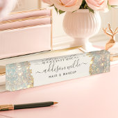 ホログラフィックシグネチャーモダンスクリプトGlamグリッター デスクネームプレート