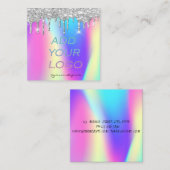 ホログラフィックシルバーのグリッタードリップロゴの追加 スクエア名刺 (正面/裏面)