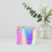 ホログラフィックシルバーのグリッタードリップロゴの追加 スクエア名刺 (スタンド正面)