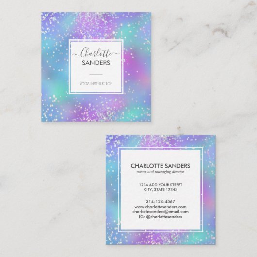 ホログラフィックシルバーグリッターギャラクティック スクエア名刺 (正面/裏面)