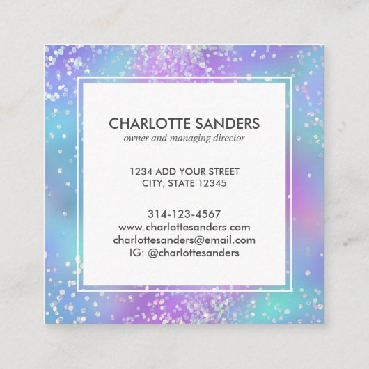 ホログラフィックシルバーグリッターギャラクティック スクエア名刺 (裏面)