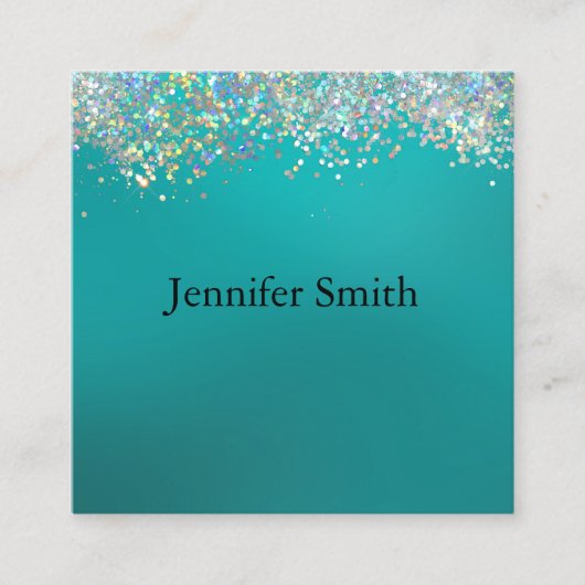 ホログラフィックシルバーグリッターブルーメイクアップアーティスト スクエア名刺 (正面)