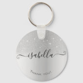 ホログラフィックシルバーグレイグラデーショングリッター雨モダン キーホルダー (正面)