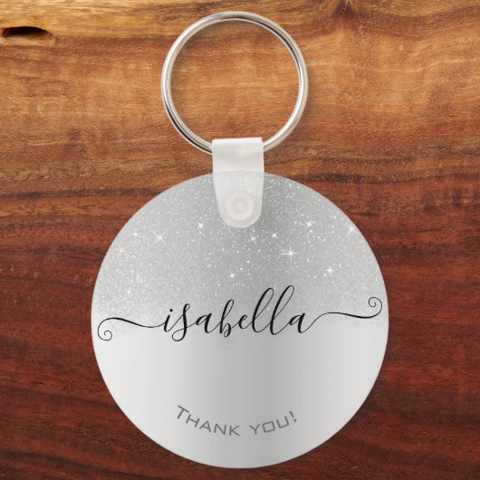 ホログラフィックシルバーグレイグラデーショングリッター雨モダン キーホルダー (正面)