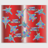 ホログラフィックジェット飛行機誕生日 ラッピングペーパー (フラット)