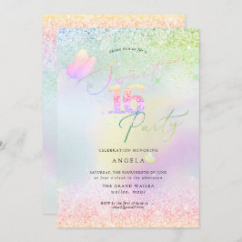 ホログラフィックスイート16ピンクダイヤモンドグリッター 招待状