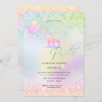 ホログラフィックスイート16ピンクダイヤモンドグリッター 招待状