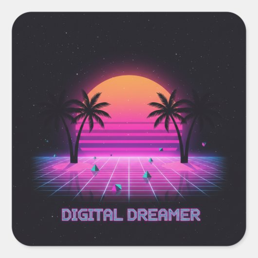 ホログラフィックスタイルのビニールステッカー Digital Dreamer スクエアシール (正面)
