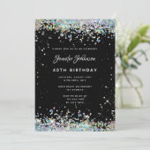 ホログラフィックスパークリーグリッター40thバースデーブラック 招待状 (スタンド正面)