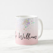 ホログラフィックスパークルグリッター赤面ピンクガーリー コーヒーマグカップ (正面右)