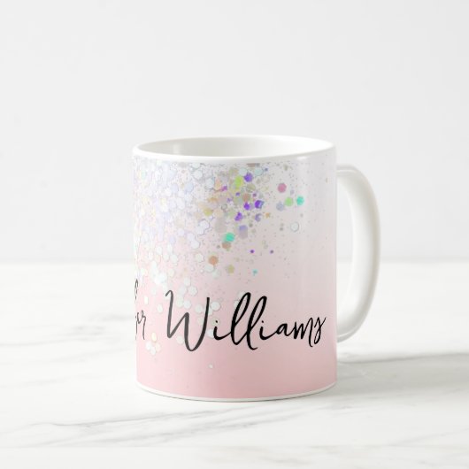 ホログラフィックスパークルグリッター赤面ピンクガーリー コーヒーマグカップ (正面右)