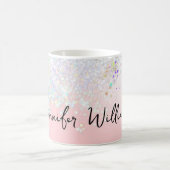 ホログラフィックスパークルグリッター赤面ピンクガーリー コーヒーマグカップ (中央)