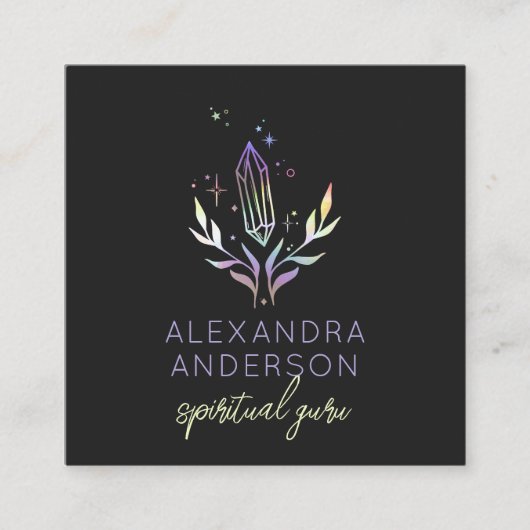 ホログラフィックスピリチュアル結晶神秘的ブラック スクエア名刺 (正面)