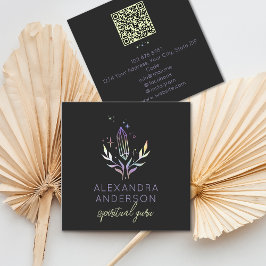 ホログラフィックスピリチュアル結晶神秘的ブラックQRコード スクエア名刺