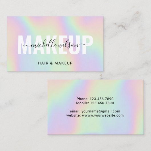 ホログラフィックタイポグラフィマークアップアーティストヘアサロン 名刺 (正面/裏面)