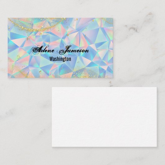 ホログラフィックダイヤモンド背景オパールミニマル金ゴールド 名刺 (正面/裏面)