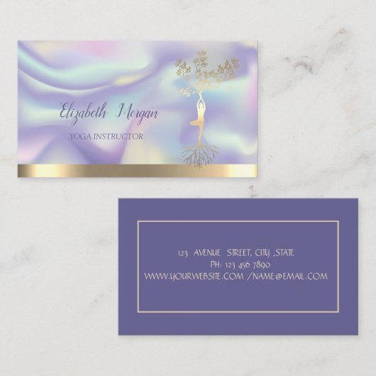 ホログラフィックツリー女性シルエット、ヨガインストラクター 名刺 (正面/裏面)
