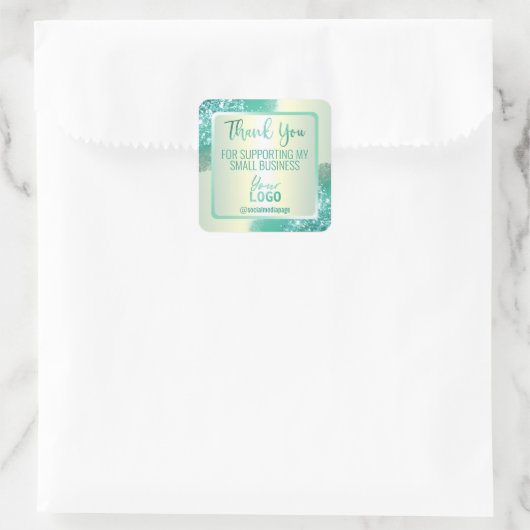 ホログラフィックティール（緑がかった色）ミントサンキュービジネスロゴ スクエアシール (バッグ)