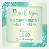 ホログラフィックティール（緑がかった色）ミントサンキュービジネスロゴ スクエアシール (正面)