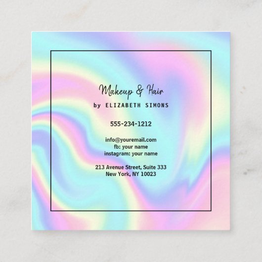 ホログラフィックテクスチャを持つ名刺。 スクエア名刺 (裏面)