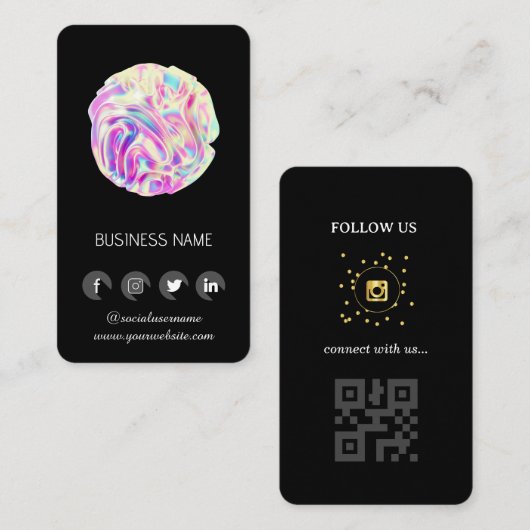 ホログラフィックデザイン – ソーシャルメディアQRコード 名刺 (正面/裏面)