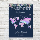 ホログラフィックデスティネーションウェディングパスポート世界地図 招待状