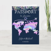 ホログラフィックデスティネーションウェディングパスポート世界地図 招待状 (正面)