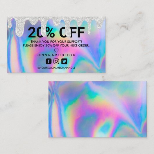 ホログラフィックトレンディーサロン点滴ありがとう  名刺 (正面/裏面)