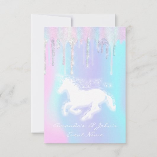 ホログラフィックドリップスユニコーンパーティースウィート16th人魚 招待状 (裏面)