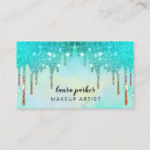 ホログラフィックドリップティール（緑がかった色）化粧美容師 名刺 (正面)
