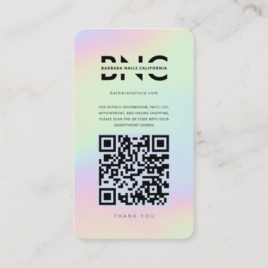 ホログラフィックネイルアーティストモダンインスタグラム 名刺 (裏面)