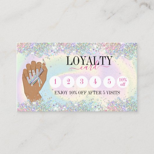 ホログラフィックネイルサロン女性ハンドロイヤリティカード 名刺 (正面)