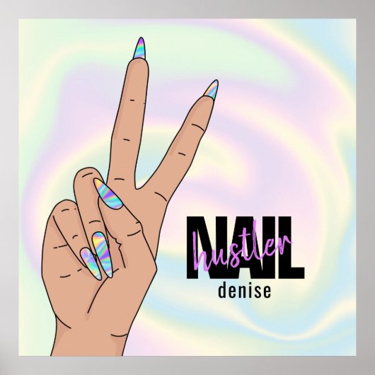 ホログラフィックネイルサロン女性ハンド爪、 ネイルハスラー缶 ポスター (正面)