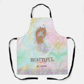 ホログラフィックネイルサロン女性手爪、 ネイル技術者 エプロン (正面)