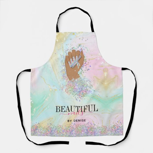 ホログラフィックネイルサロン女性手爪、 ネイル技術者 エプロン (正面)