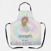 ホログラフィックネイルサロン女性手爪、 ネイル技術者 エプロン (正面)