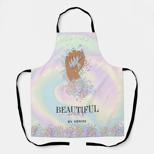 ホログラフィックネイルサロン女性手爪、 ネイル技術者 エプロン (正面)