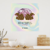 ホログラフィックネイルサロン女性手爪、 ネイル技術者 ポスター (キッチン)