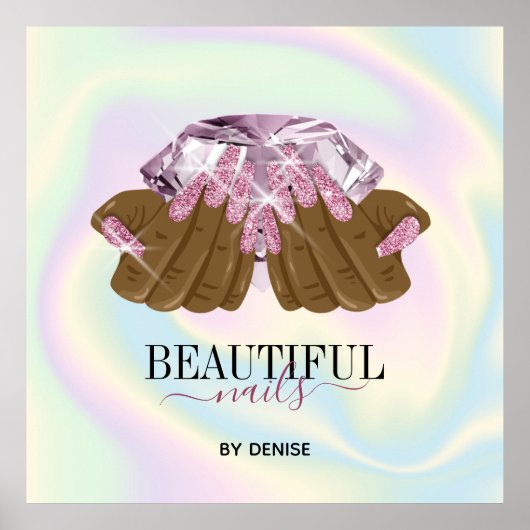 ホログラフィックネイルサロン女性手爪、 ネイル技術者 ポスター (正面)