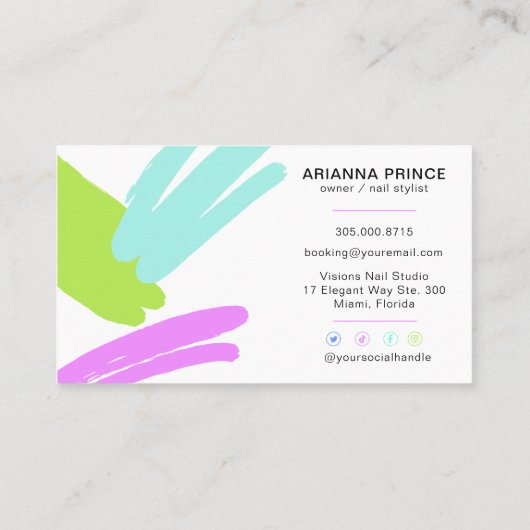 ホログラフィックネイルサロン |爪、 ネイル技術 |爪、 ネイルスタイリスト  名刺 (裏面)