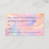 ホログラフィックハートギフト証明書美しいスタジオ 予約カード (裏面)